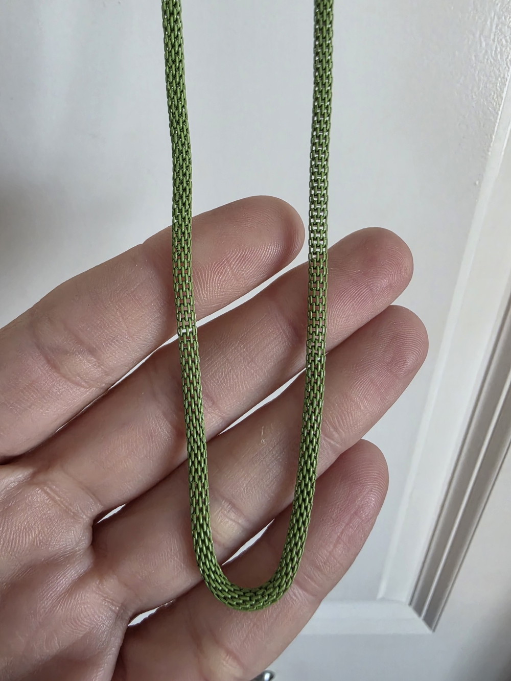 Green metal Braided smooth Cord layering long Necklace